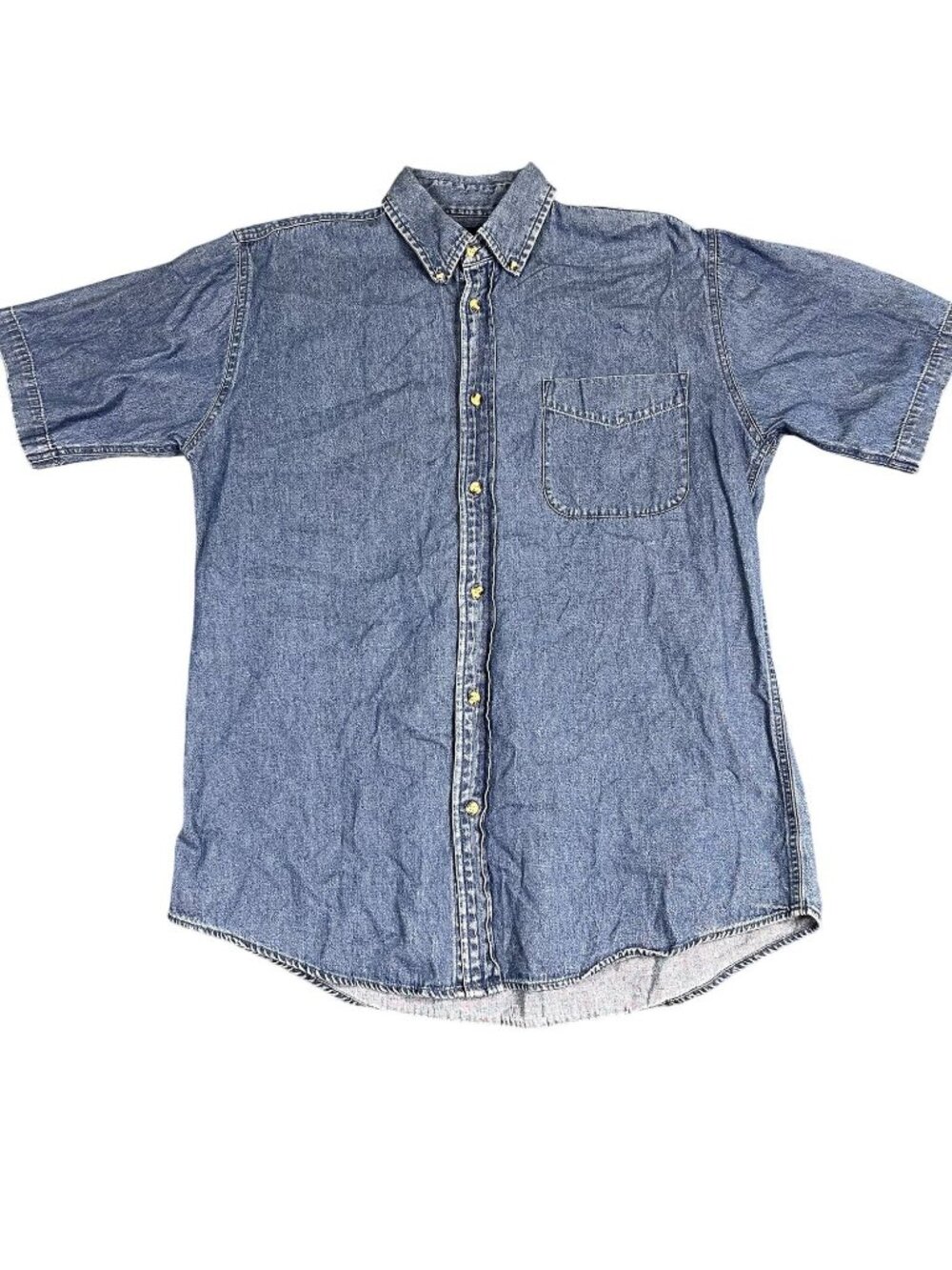 Premier Mens Blue Denim Short Sleeve Button-Up Shirt Chest Pocket Size M